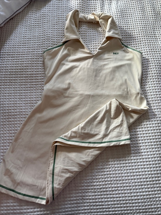 SET Active Dresses & Skirts - SET Active Cream Halter Tennis Dress with Green Trim